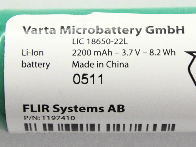 [P/N: T197410]Varta Microbattery GmbH LIC18650-22L FLIR Systems AB バッテリーセル交換[3]