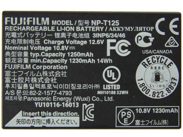 NP-T125]富士フイルム FUJIFILM GFX100、GFX50S、GFX50R 他 バッテリー 