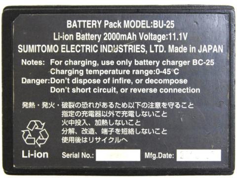 BATTERY Pack MODEL : BU-25]住友電工製融着接続機 TYPE-25、TYPE-25e